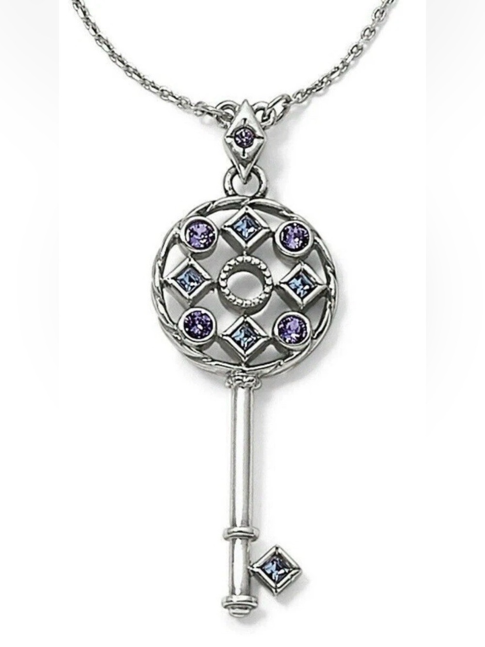 🩵BRIGHTON HALO KEY Necklace 💜 TANZANITE SWAROVSKI CRYSTAL SLVR RARE/RETIRED VTG+